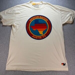 Aviator Nation Austin Texas Graphic T-Shirt Mens XL Cream Rainbow Logo Tee